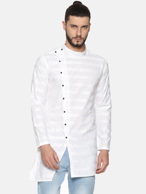 

SHOWOFF Men White Striped Straight Kurta