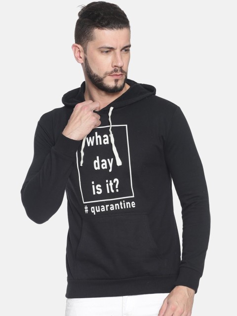 

Campus Sutra Men Black Printed Hooded Sweatshirt