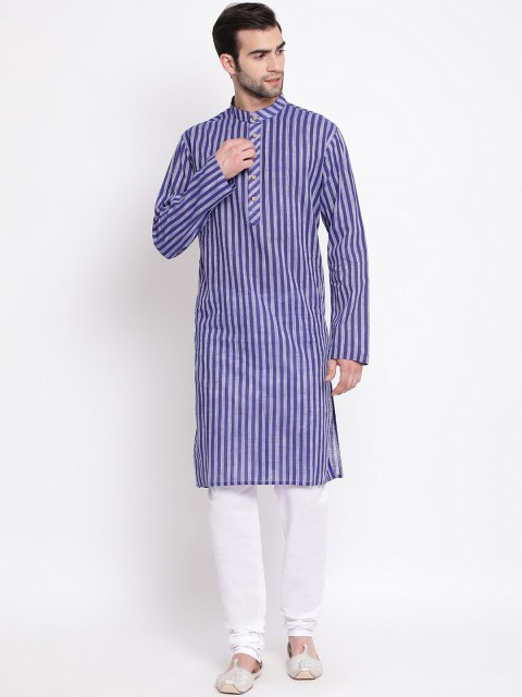 

VASTRAMAY Men Blue & White Striped Kurta with Pyjamas
