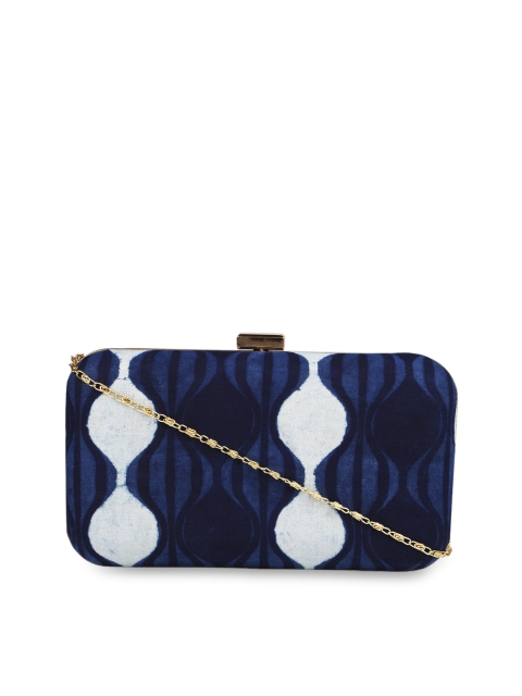 

Vivinkaa Navy Blue & White Printed Clutch