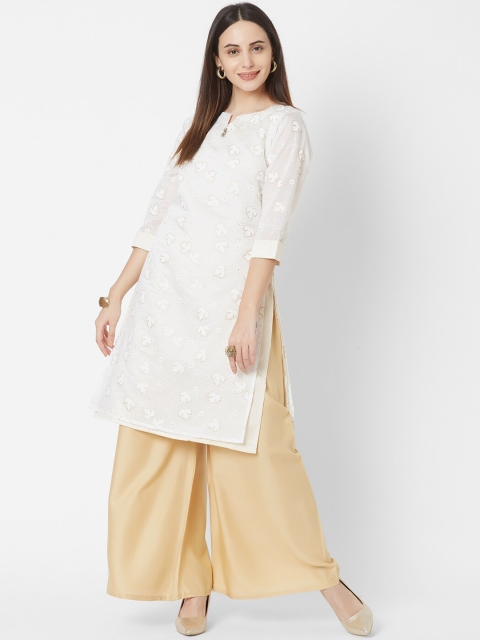

Vedic Women White Printed Straight Kurta