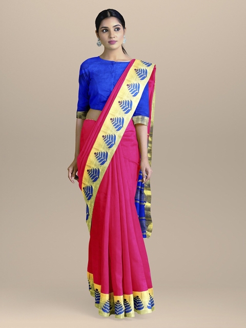 

BharatSthali Magenta Solid Silk Cotton Sustainable Saree