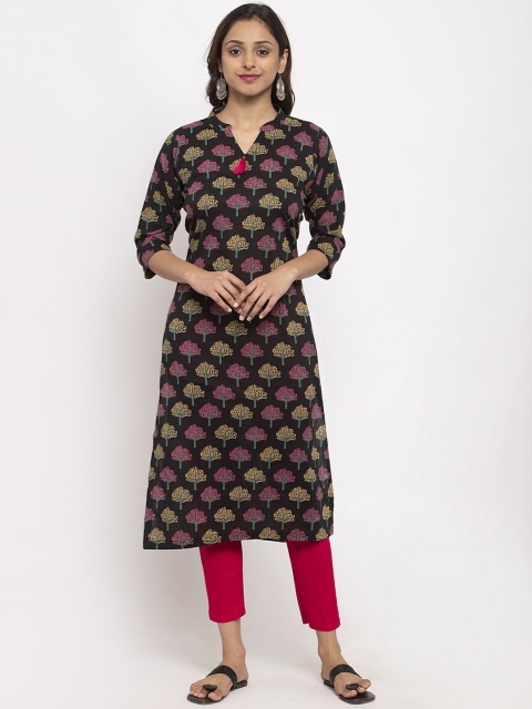 

TAG 7 Women Black & Pink Printed Straight Kurta