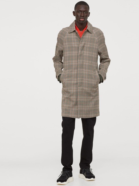 

H&M Men Beige Checked Car Coat
