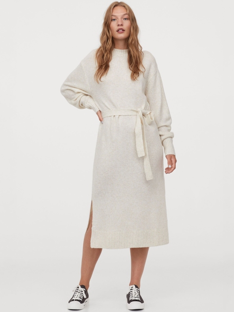 

H&M Women White Knitted Dress, Beige