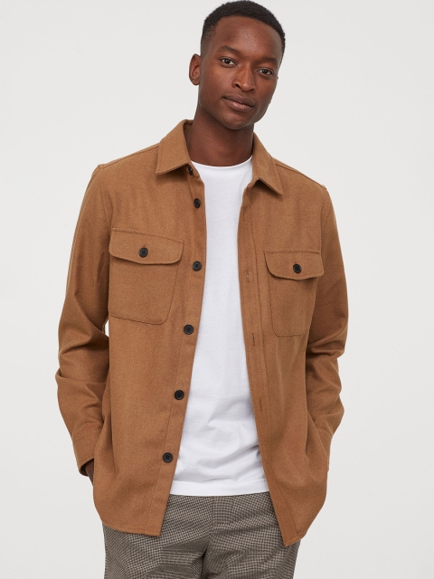 

H&M Men Brown Solid Twill Shacket