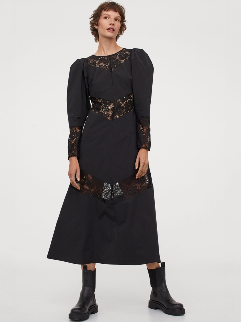 

H&M Women Black Solid Lace-Trimmed Dress