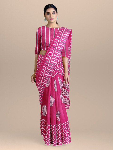 

BharatSthali Magenta Printed Pure Cotton Sustainable Saree