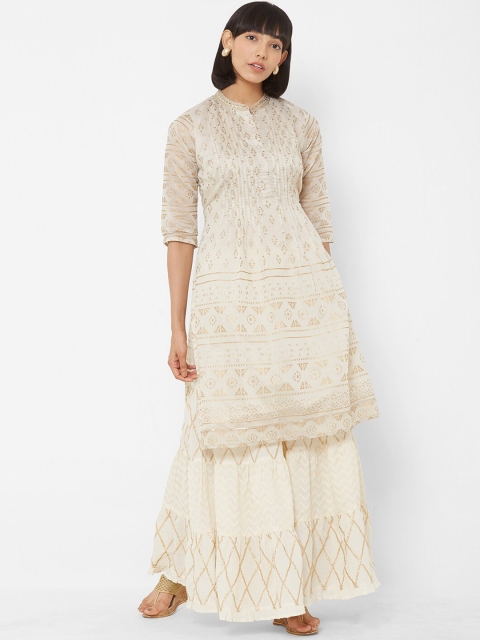 

Vedic Women Cream-Coloured Woven Design Straight Kurta