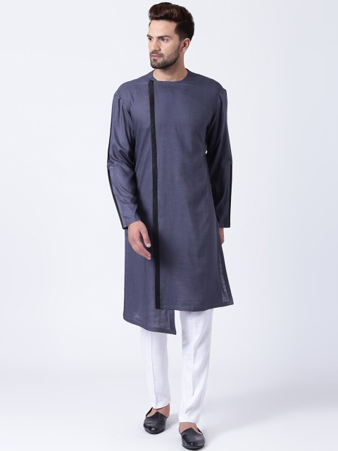 

I Know Men Charcoal Grey & White Solid Kurta with Pyjamas