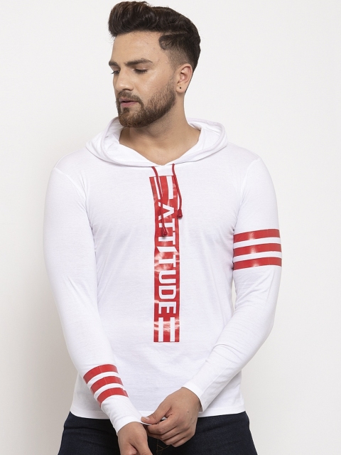 

KATSO Men White & Red Printed Slim Fit Hood T-shirt