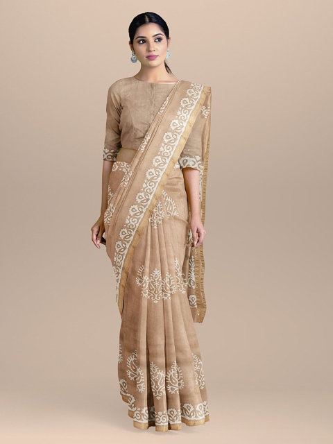 

BharatSthali Brown Silk Cotton Printed Chanderi Saree