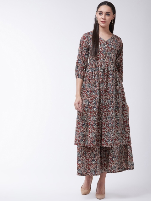 

InWeave Women Maroon & Blue Kalamkari Printed A-Line Kurta