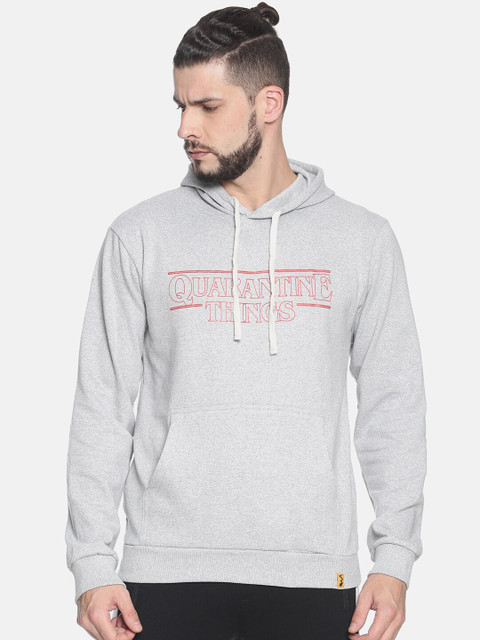 

Campus Sutra Men Grey Printed Hooded Sweatshirt