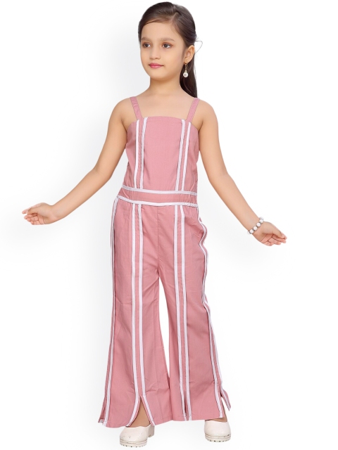 

Aarika Girls Pink & White Striped Basic Jumpsuit