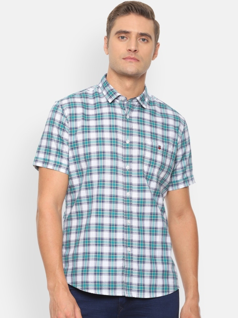 

Louis Philippe Jeans Men White & Green Slim Fit Checked Casual Shirt