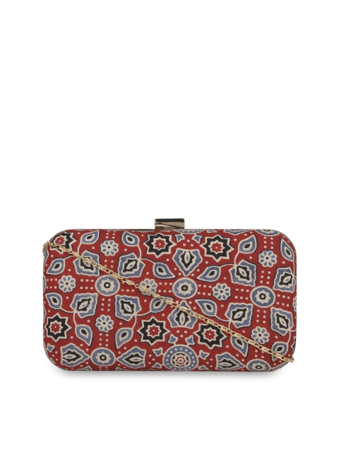 

Vivinkaa Red & Blue Printed Box Clutch