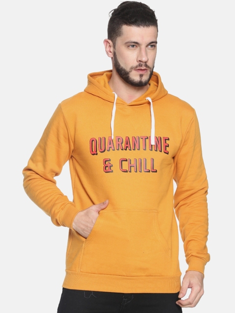 

Campus Sutra Men Mustard Yellow Printed Hooded Sweatshirt