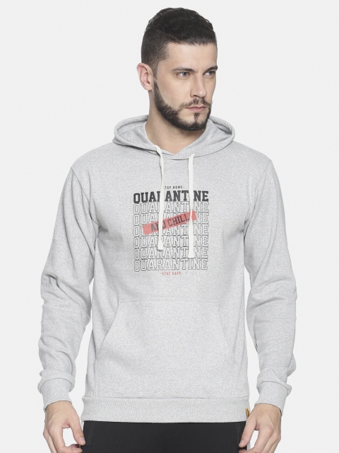 

Campus Sutra Men Grey Printed Hooded Sweatshirt