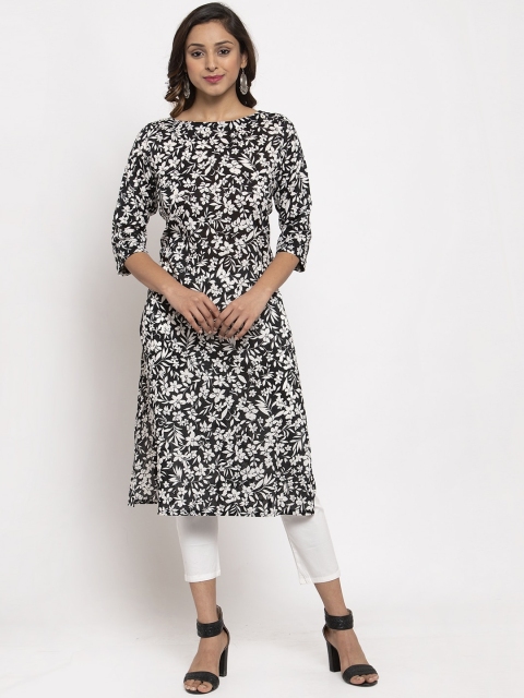 

TAG 7 Women Black & White Printed A-Line Kurta