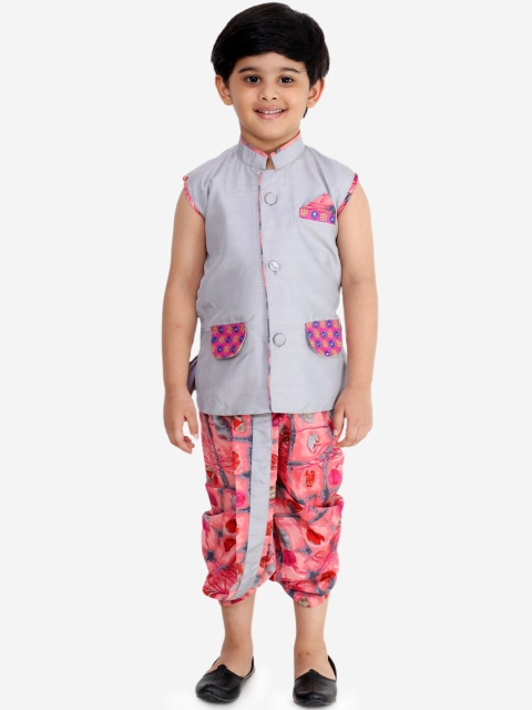 

KID1 Boys Grey & Pink Solid Kurta with Dhoti Pants