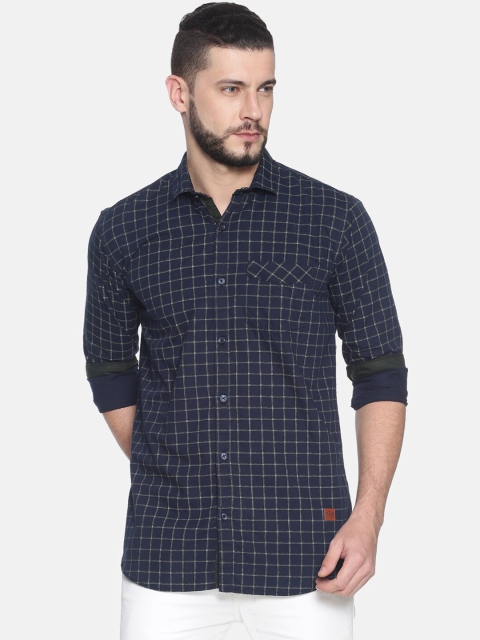 

Campus Sutra Men Navy Blue Regular Fit Checked Casual Shirt