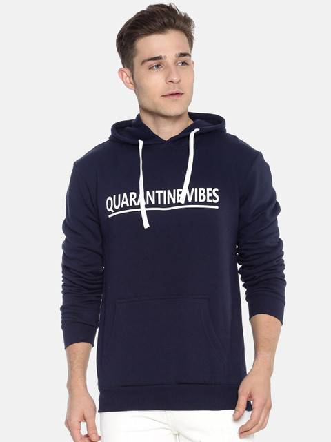 

Campus Sutra Men Navy Blue Printed Hooded Sweatshirt
