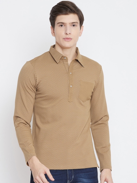 

armure Men Beige Striped Polo Collar T-shirt