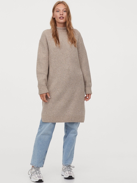 

H&M Women Beige Rib-Knit Dress