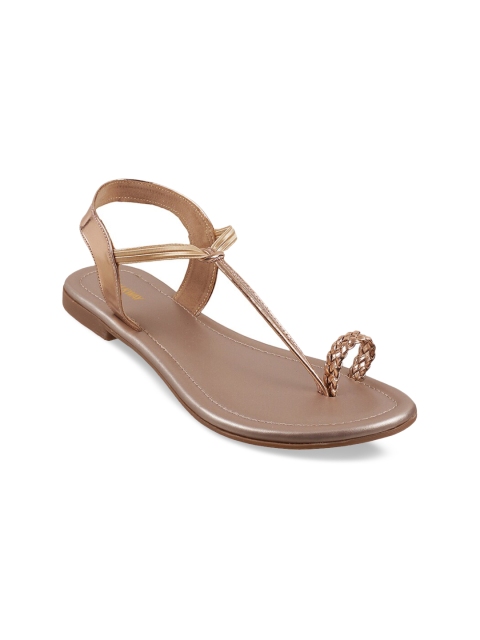 

WALKWAY Women Gold-Toned Solid T-Strap Flats