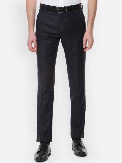 

Van Heusen Men Navy Blue Slim Fit Self Checked Formal Woolen Trousers