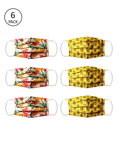 

Bellofox Unisex Yellow Printed Pack of 6 Reusable 3-Ply Cloth Masks, Peach