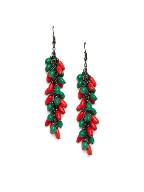 

ZeroKaata SIlver-Plated Red & Green Handmade Contemporary Drop Earrings