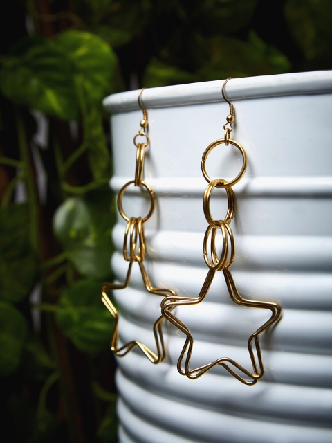 ZeroKaata Gold Plated Handcrafted Star Shaped Drop Earrings