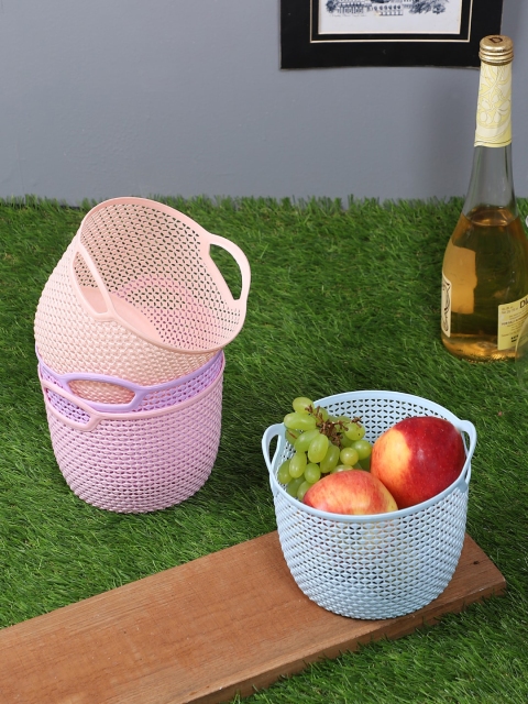 

TIED RIBBONS Set Of 4 Textured Plastic Baskets, Blue