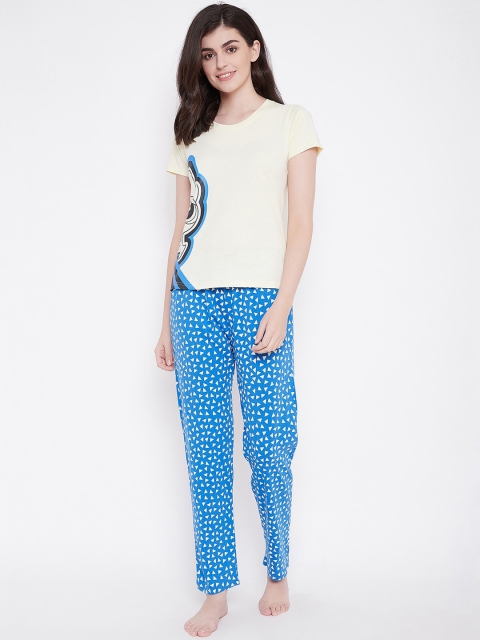 

Clovia Women Yellow & Blue Printed Night suit