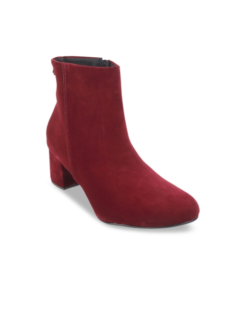 

LEMON & PEPPER Women Maroon Solid Suede Block Heeled Boots