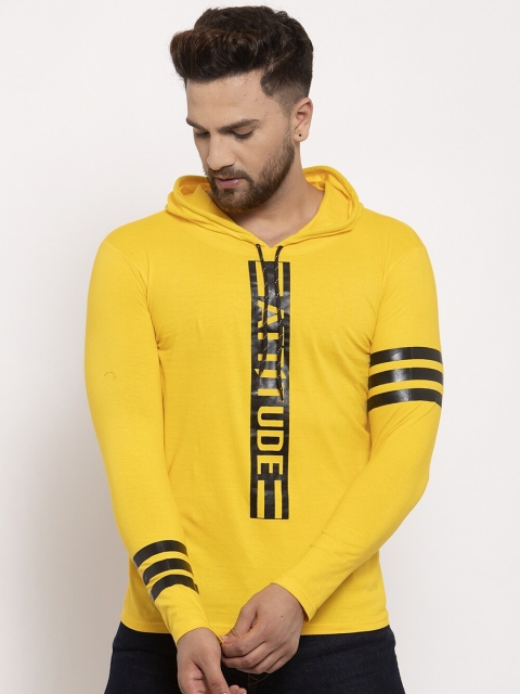 

KATSO Men Yellow Printed Hood T-shirt