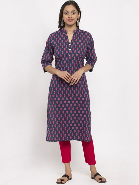 

TAG 7 Women Blue & Pink Printed Straight Kurta