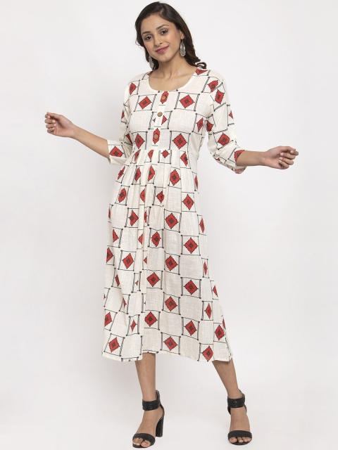 

TAG 7 Women White Printed A-Line Dress