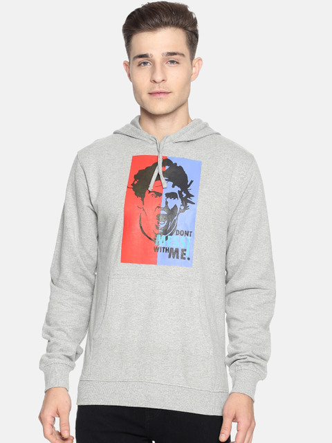 

Campus Sutra Men Grey Printed Hooded Sweatshirt
