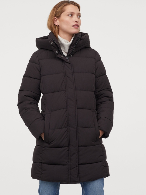 

H&M Women Black Solid Hooded Puffer Jacket
