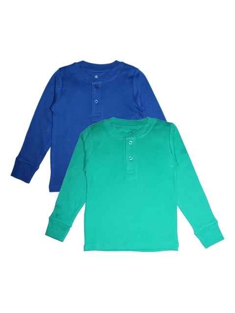 

KiddoPanti Kids Pack Of 2 Solid Henley Neck T-shirt, Green