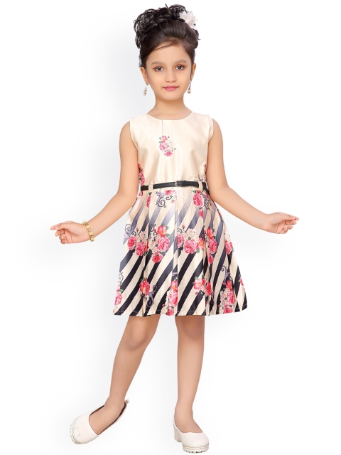 

Aarika Girls Beige & Pink Floral Printed Fit & Flare Dress