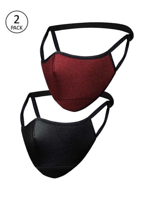 

Impulse Unisex 2 Pcs Maroon Solid 5-Ply Reusable Cloth Masks, Black