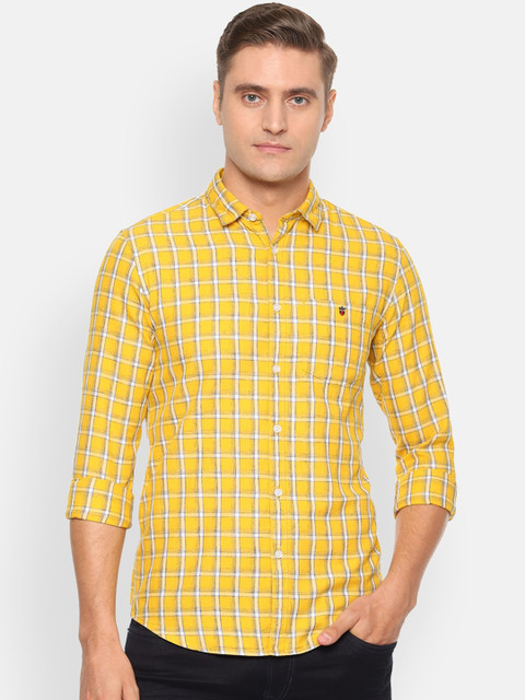 

Louis Philippe Jeans Men Yellow & White Slim Fit Checked Casual Shirt