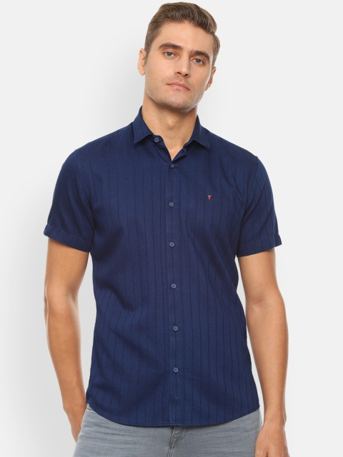 

Louis Philippe Jeans Men Navy Blue & Black Slim Fit Striped Casual Shirt