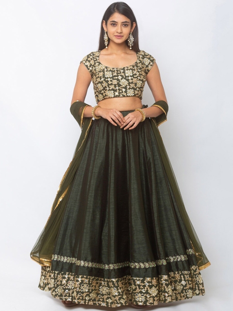 

6Y COLLECTIVE Green Ready to Wear Lehenga & Unstitched Blouse with Dupatta
