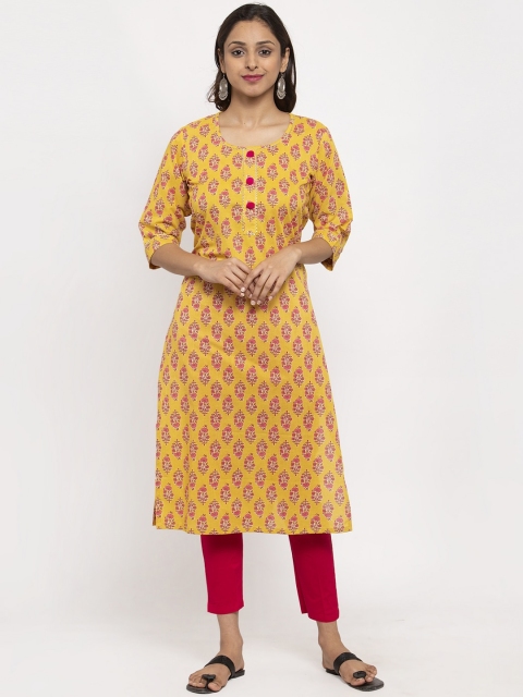 

TAG 7 Women Yellow & Pink Printed A-Line Kurta