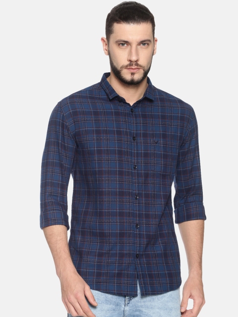 

SHOWOFF Men Navy Blue & Black Slim Fit Checked Casual Shirt